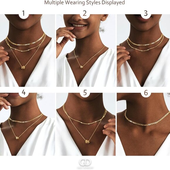 Hypoallergenic Gold Plated Layered Necklaces with Rondelle Pendant for Women - Picture 6 of 7